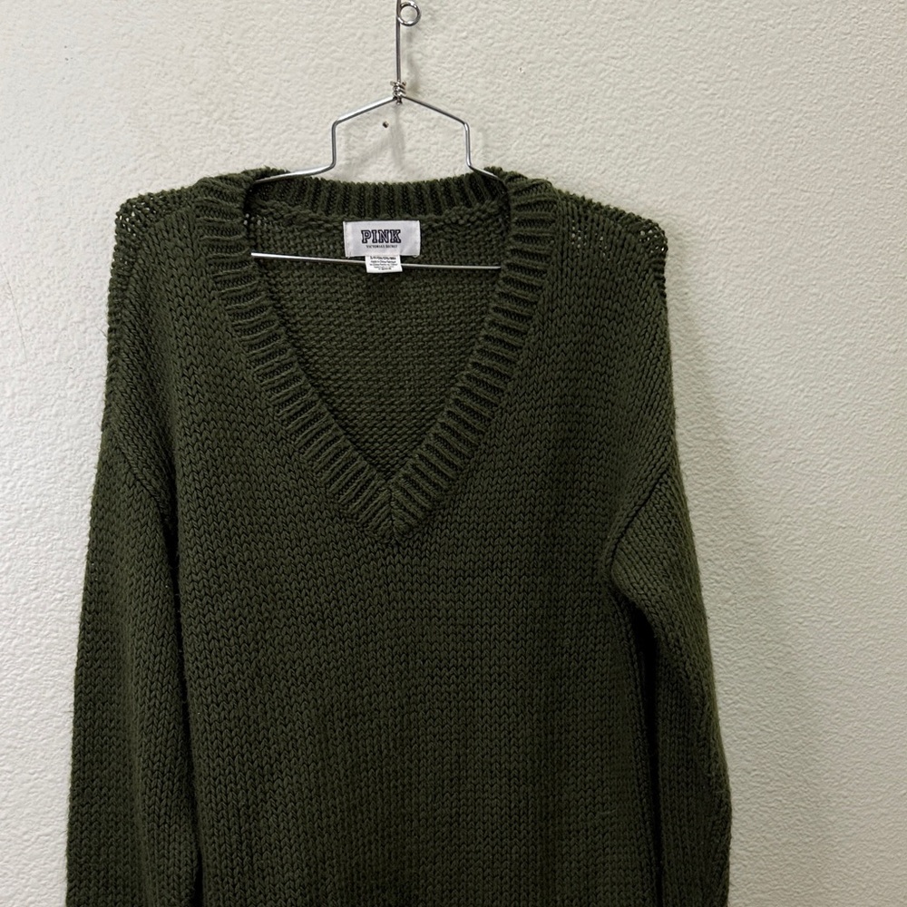 PINK Victoria's Secret Forest Green V-Neck Sweater